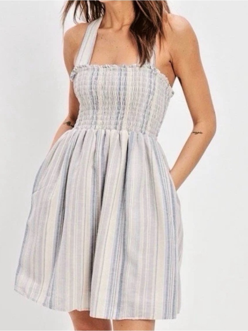American Eagle Smocked Cross Back Mini Dress